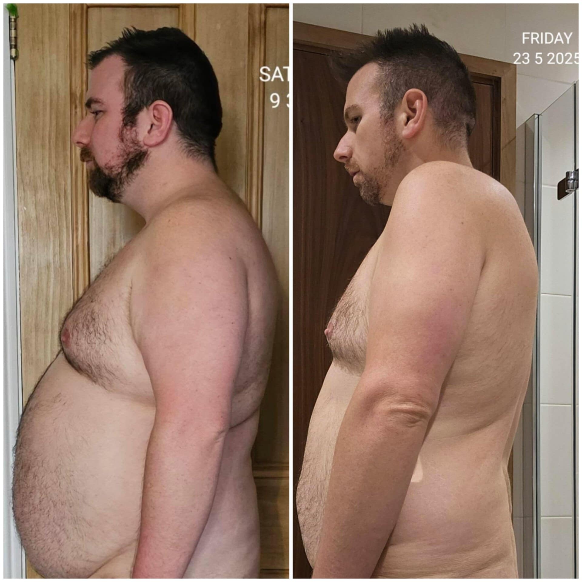 Mike May transformation — side profile